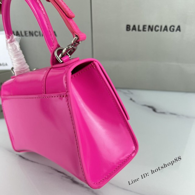 Balenciaga專櫃爆款玫紅平紋手提女包 巴黎世家原廠xs號Hourglass沙漏包 款號：8896 fyj1194